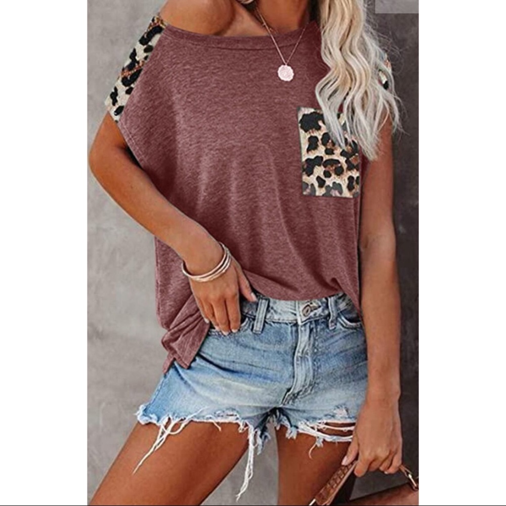 💥 Leopard Print Pocket / Sleeve T-Shirt